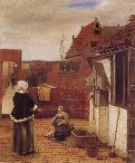 A Woman and her Maid in  Courtyard Pieter de Hooch